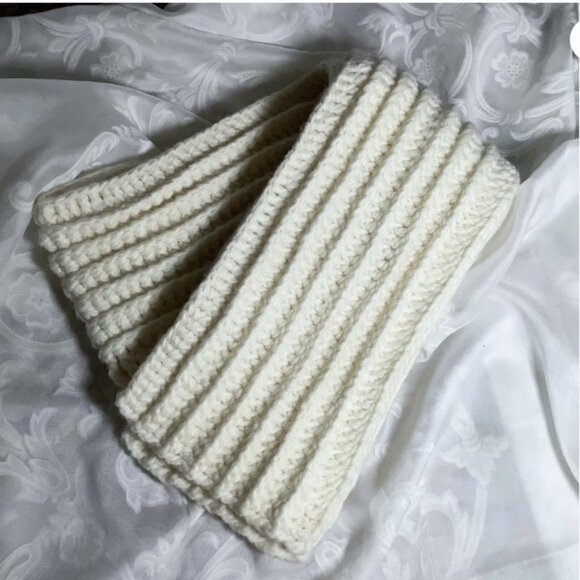 NWOT Anne Klein Chunky Crochet Scarf Off White Wool Blend Vertical Rows - Picture 2 of 5